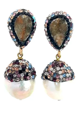 Gemstone Pearl Drop Earring