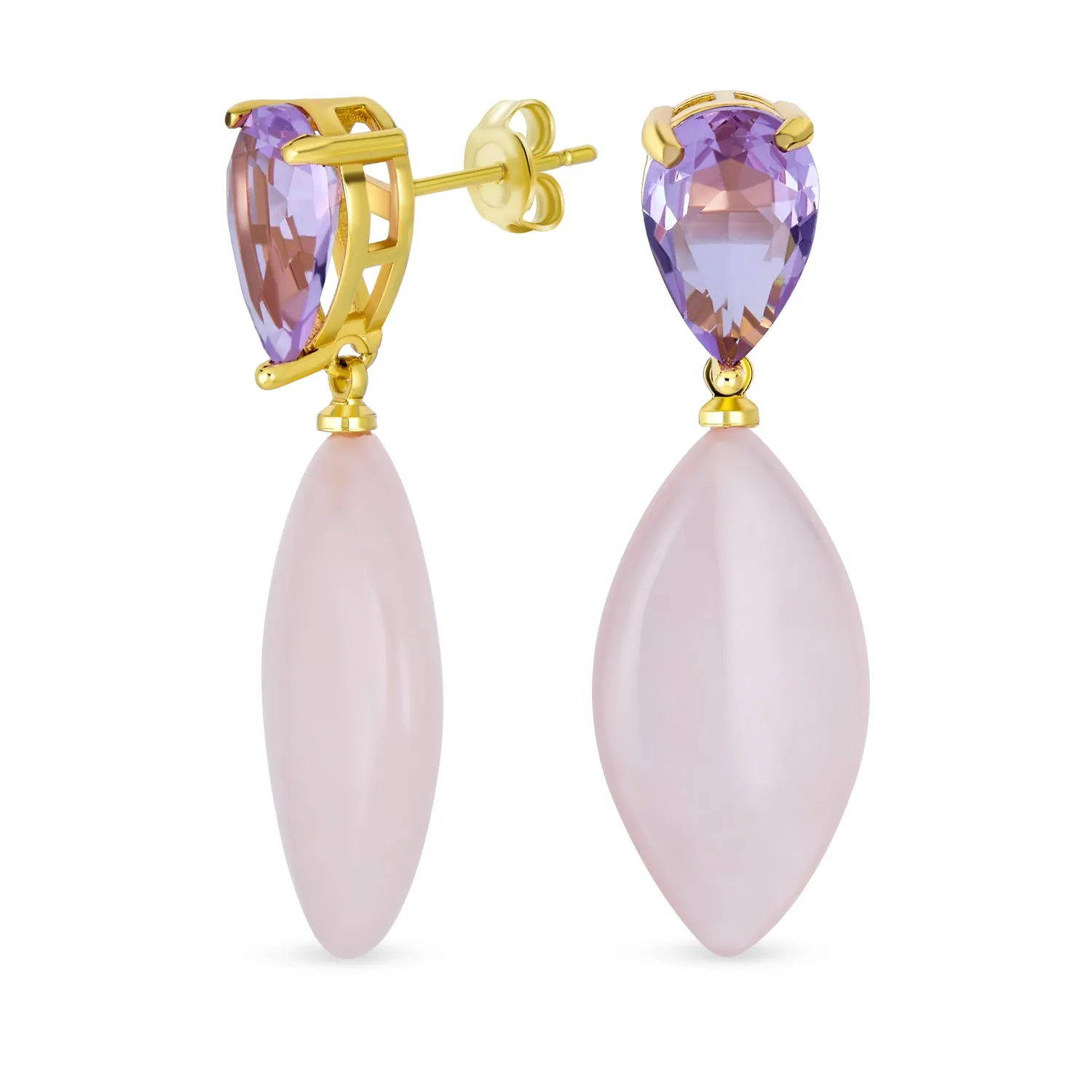 Geometric Dangle Chandelier Earrings in 14K Gold with CZ & Gemstones