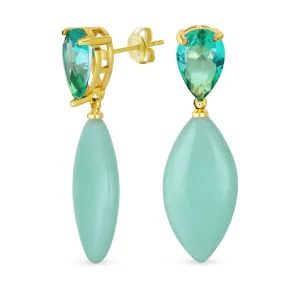 Geometric Dangle Chandelier Earrings in 14K Gold with CZ & Gemstones