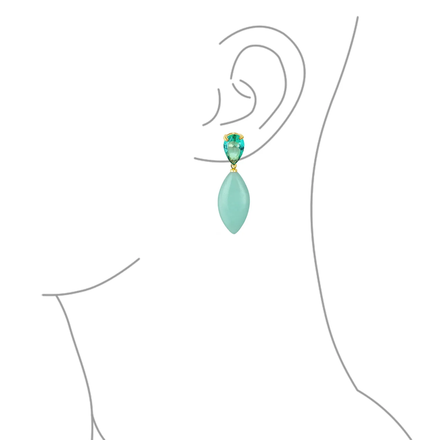 Geometric Dangle Chandelier Earrings in 14K Gold with CZ & Gemstones