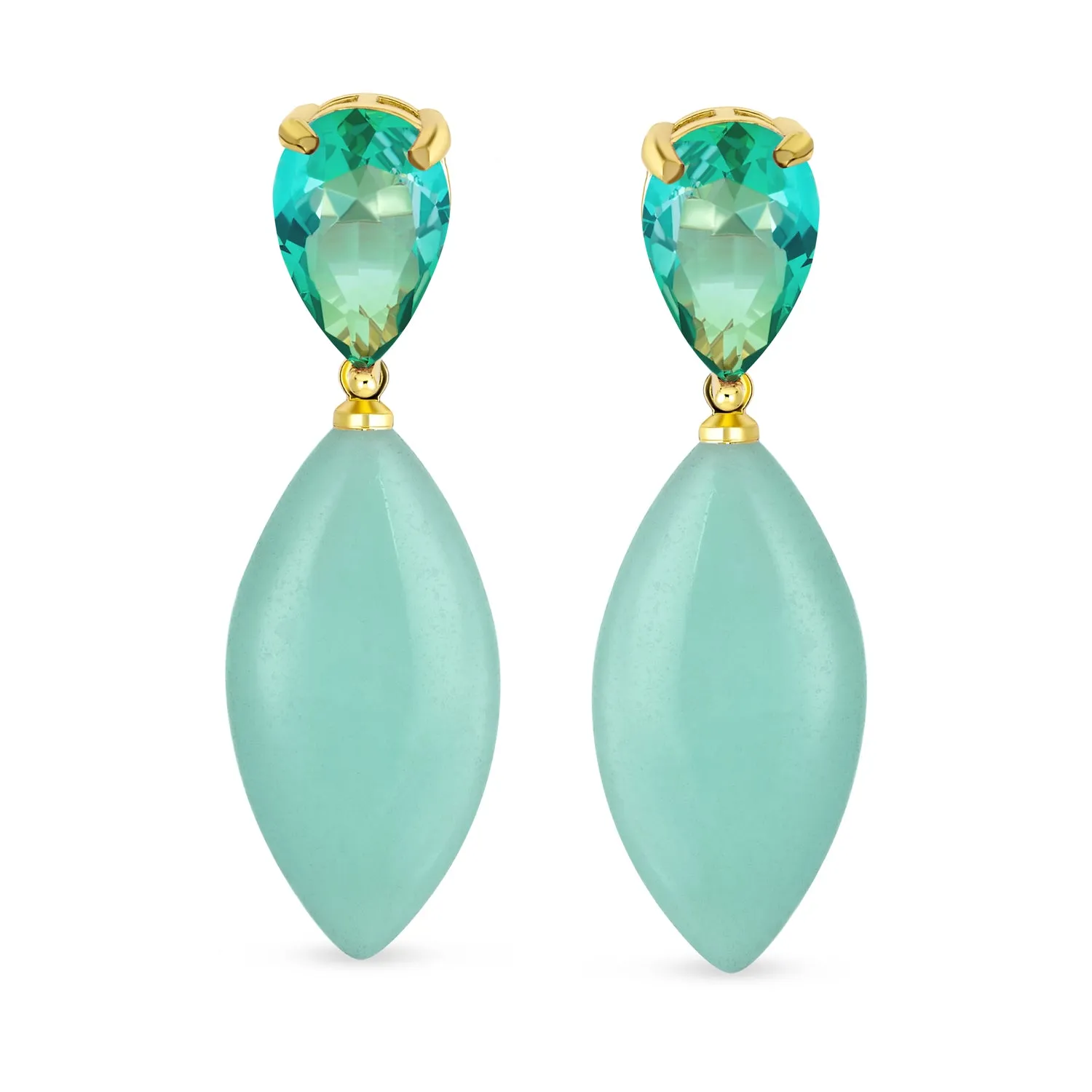 Geometric Dangle Chandelier Earrings in 14K Gold with CZ & Gemstones