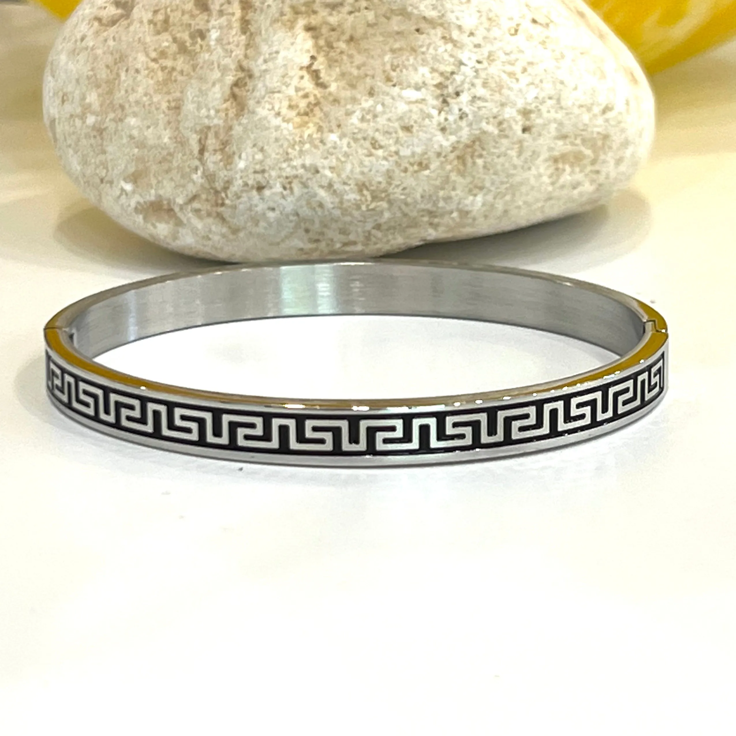 Geometric Enamel Stainless Steel Bangle Bracelet- Gold or Silver