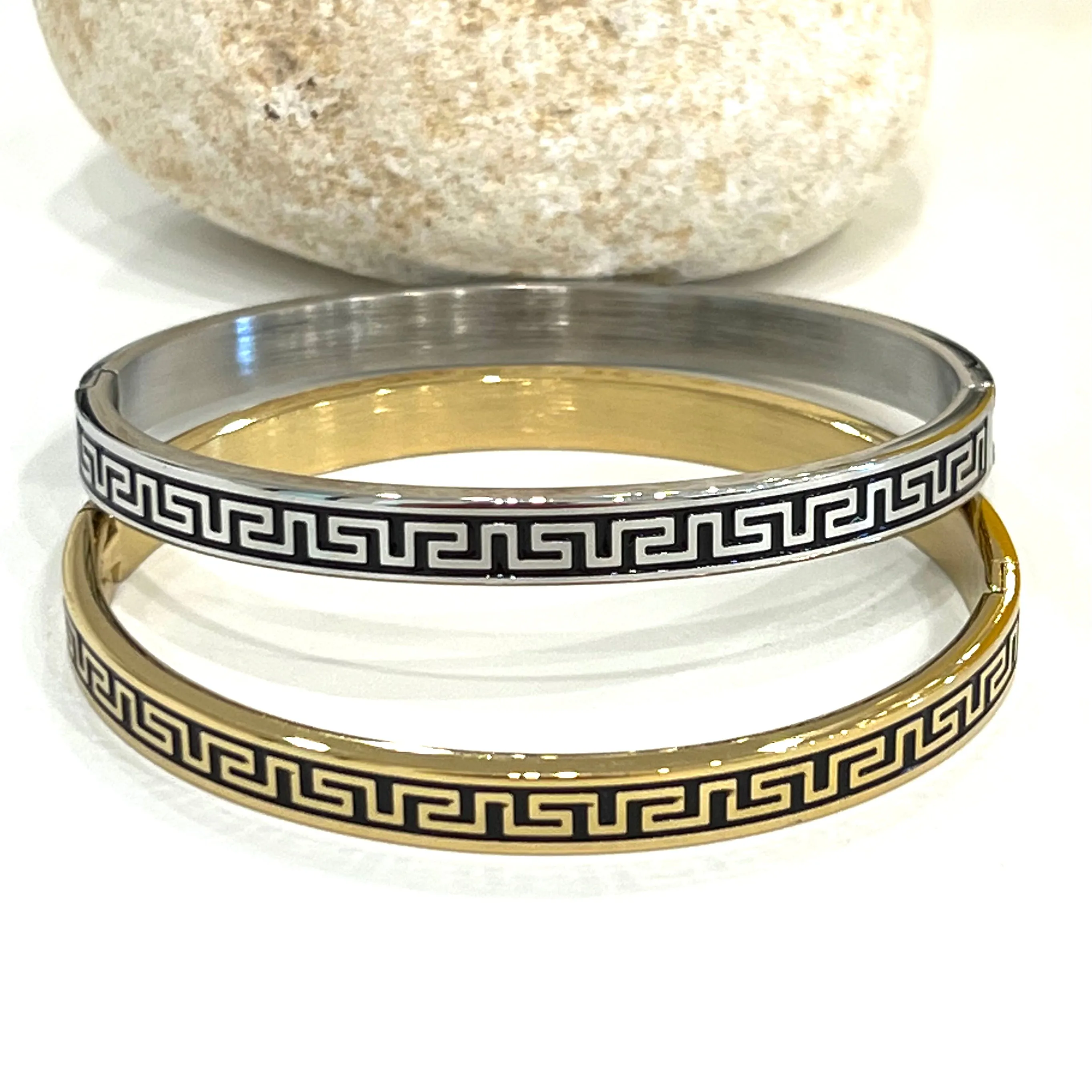 Geometric Enamel Stainless Steel Bangle Bracelet- Gold or Silver