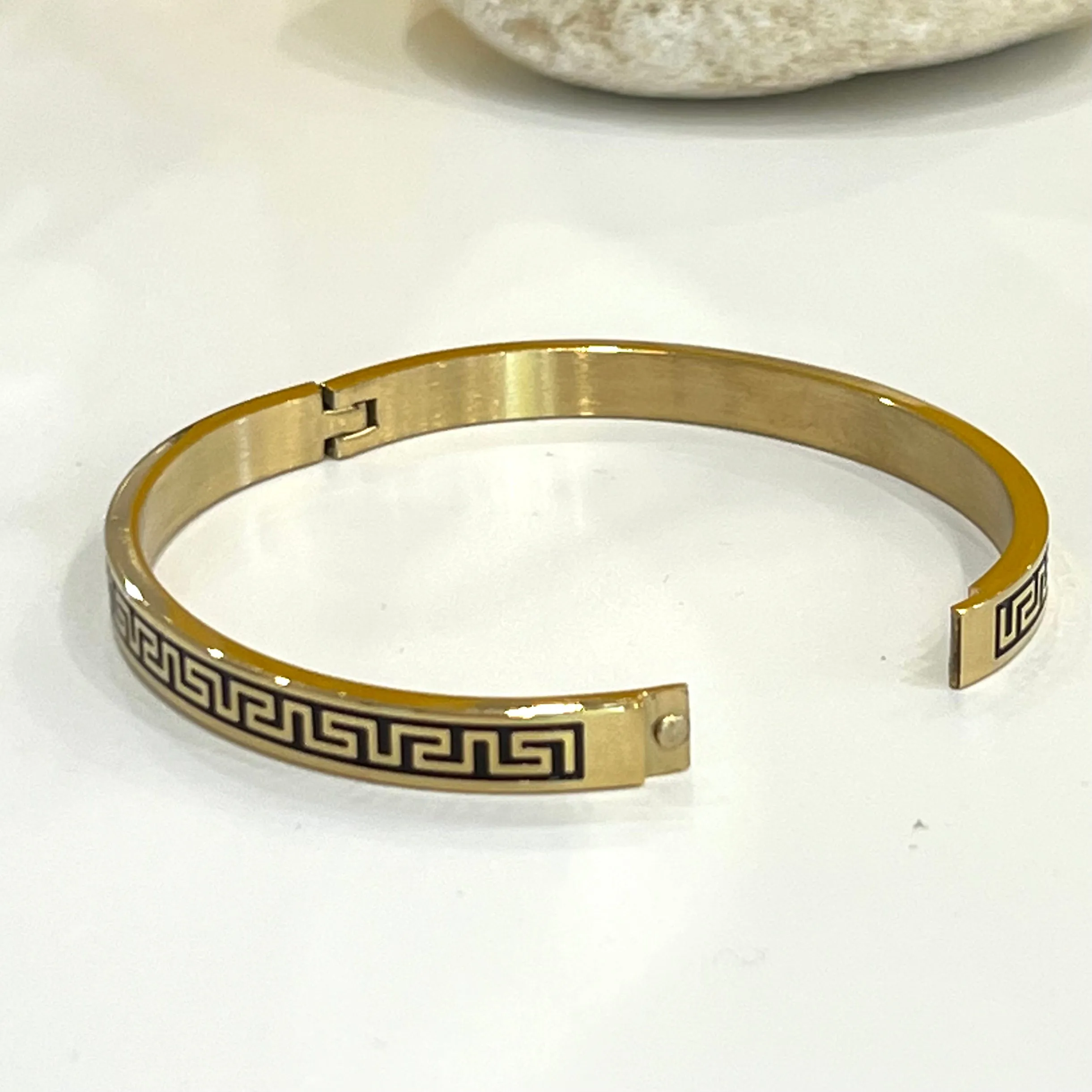 Geometric Enamel Stainless Steel Bangle Bracelet- Gold or Silver