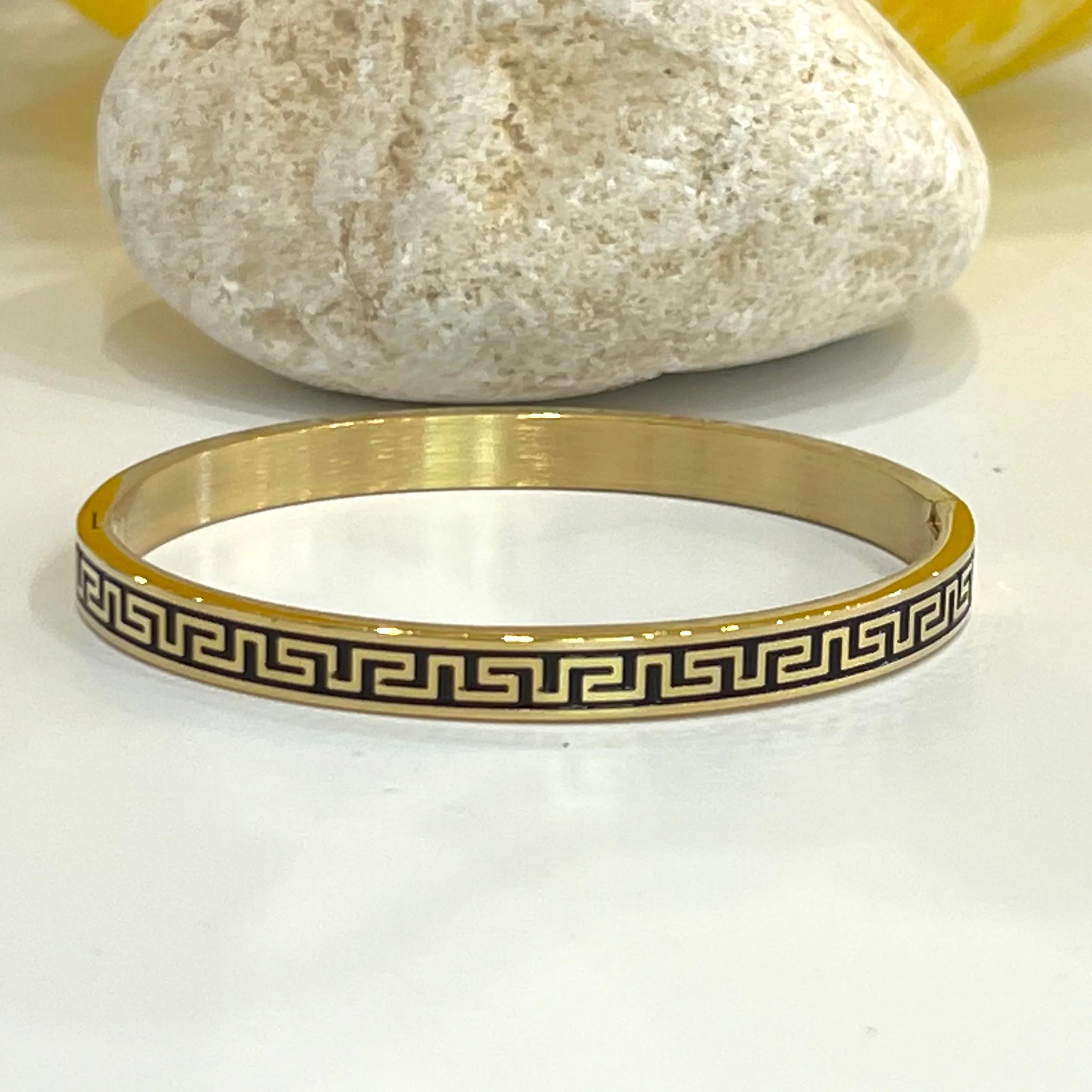 Geometric Enamel Stainless Steel Bangle Bracelet- Gold or Silver