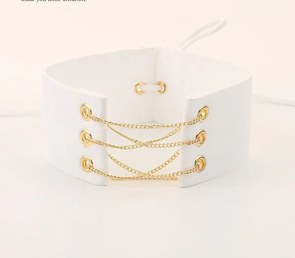 Glamorous Black Velvet Choker With Gold Chains Statement Necklace Link Chain Lace Up Chokers Necklaces Chocker 8 Colors