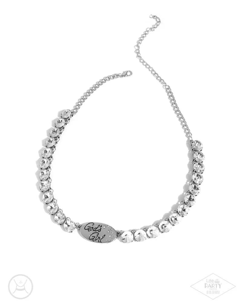 God's Girl - White - Gem Inspirational/Religious Paparazzi Choker Necklace - Empire Diamond Exclusive