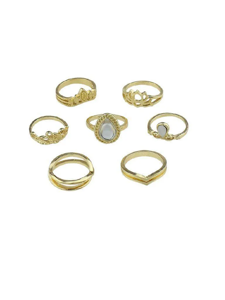 Gold 7Pcs/Set Flower White Opal Rings