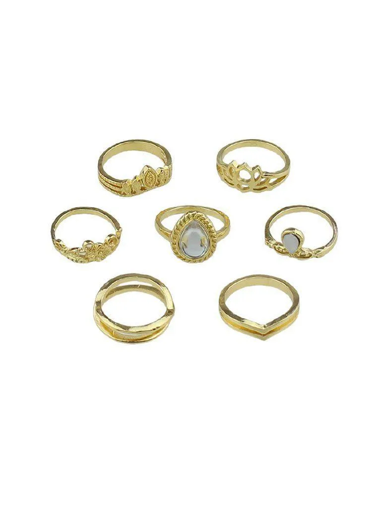 Gold 7Pcs/Set Flower White Opal Rings