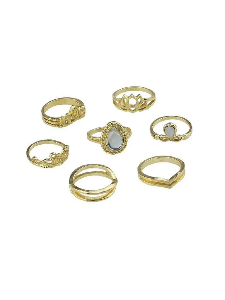 Gold 7Pcs/Set Flower White Opal Rings