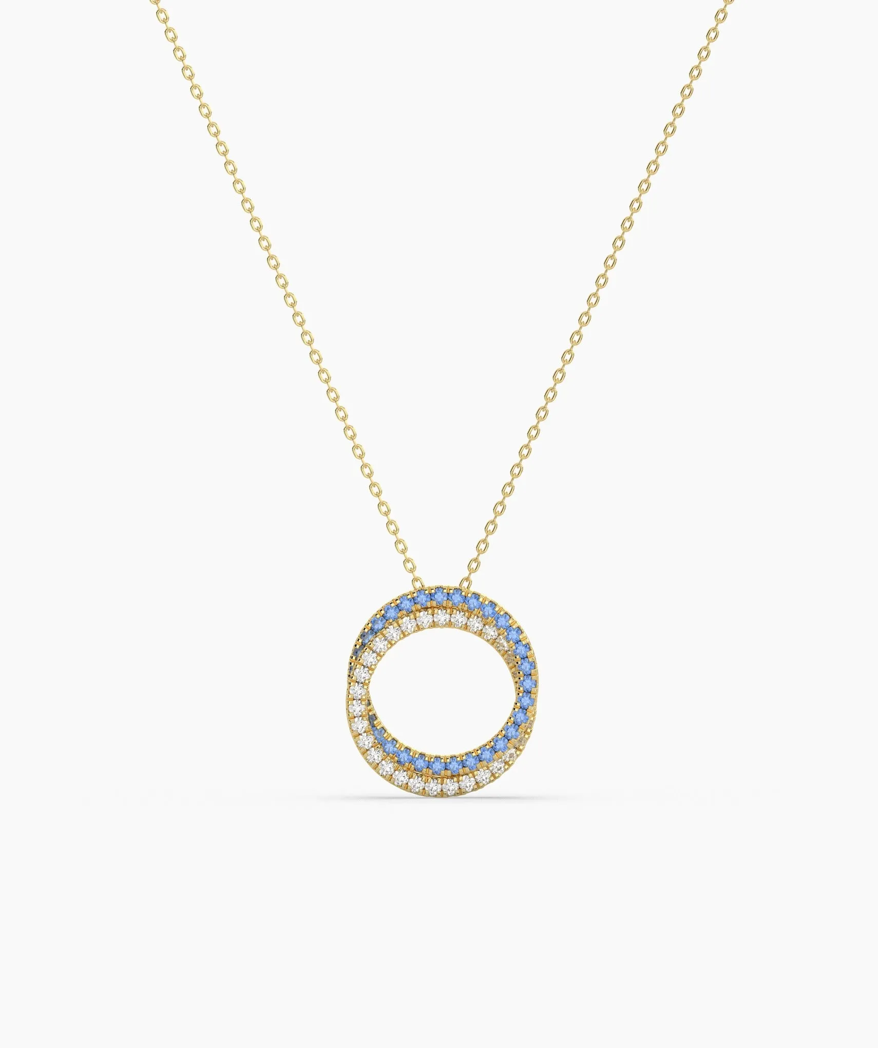 Gold & Blue Diamond Open Circle Necklace
