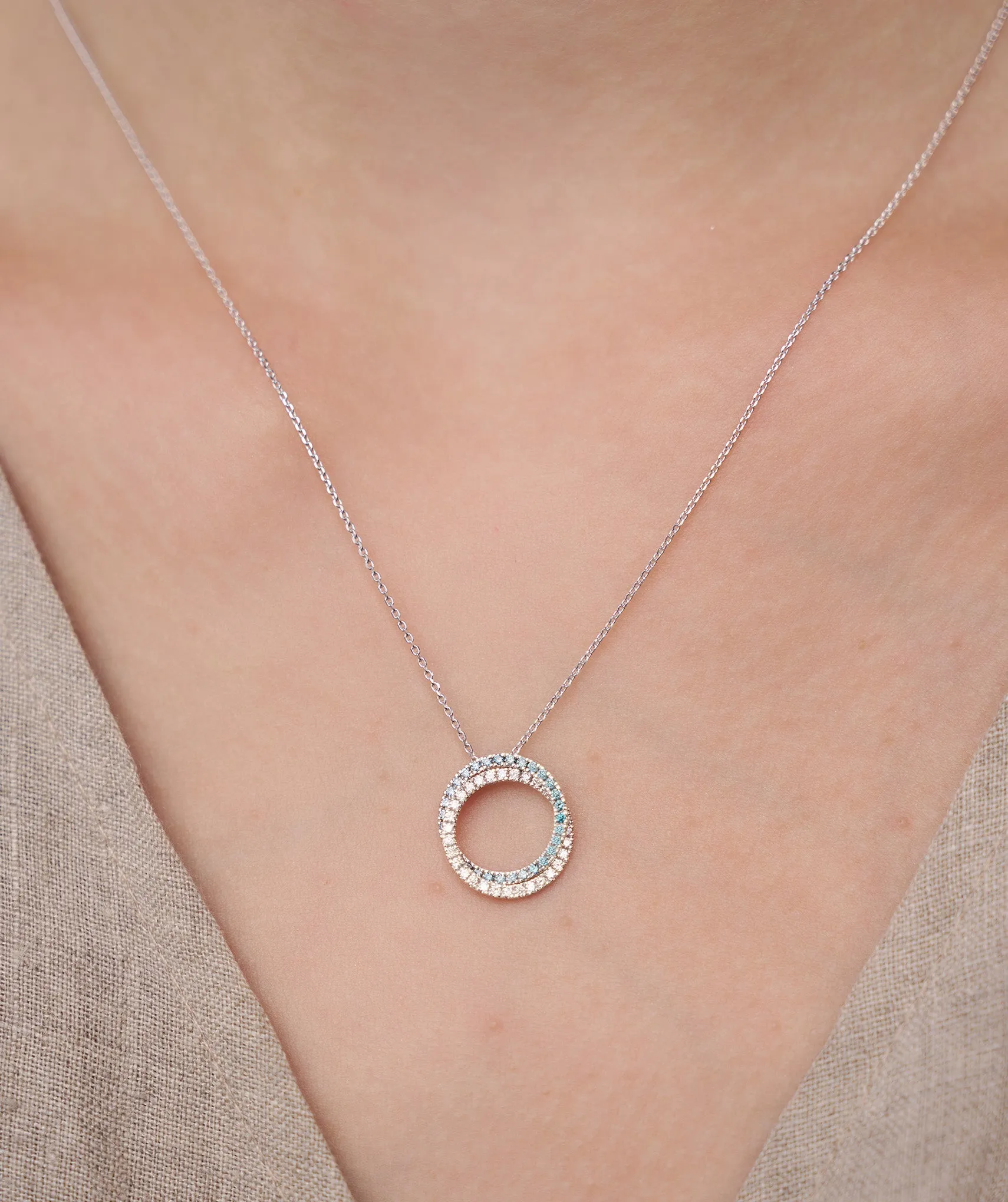 Gold & Blue Diamond Open Circle Necklace