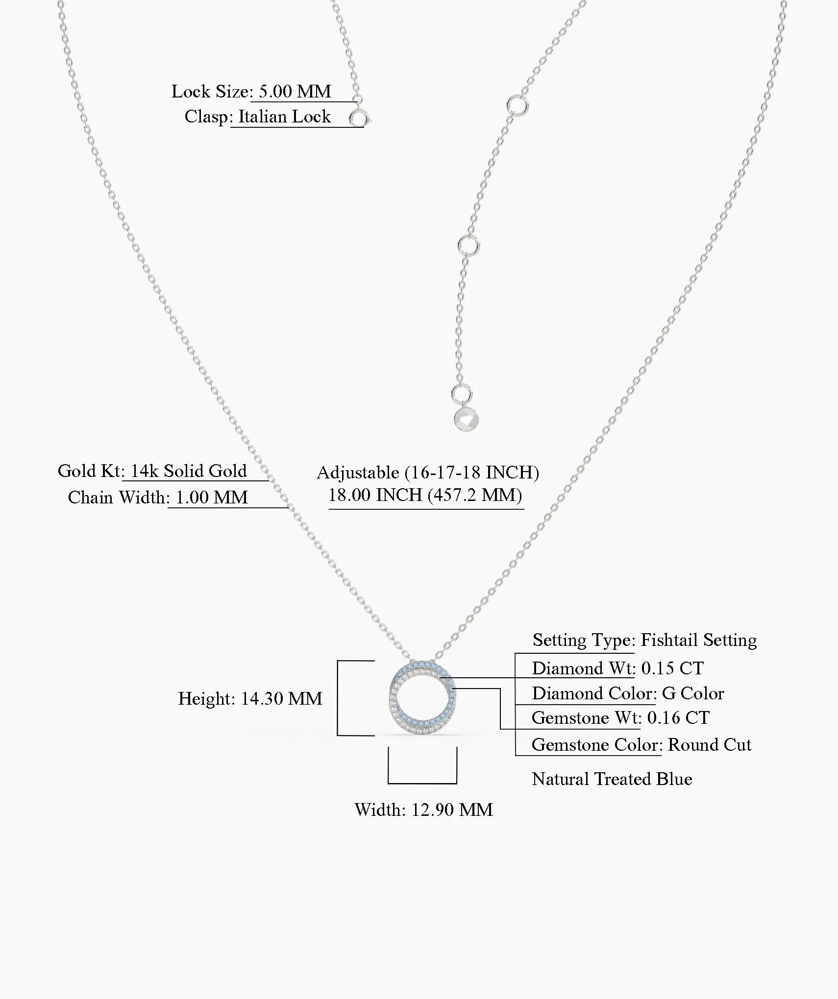 Gold & Blue Diamond Open Circle Necklace