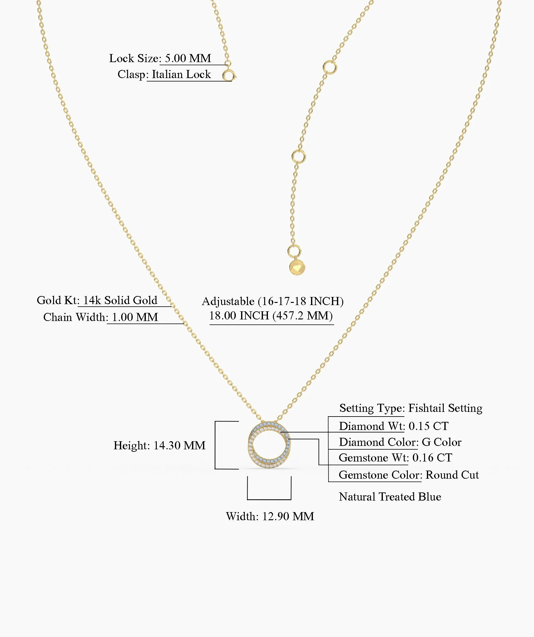Gold & Blue Diamond Open Circle Necklace
