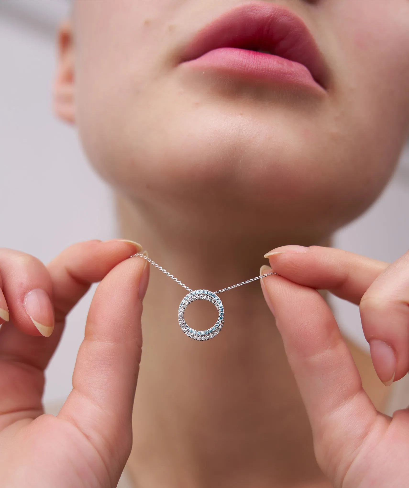Gold & Blue Diamond Open Circle Necklace