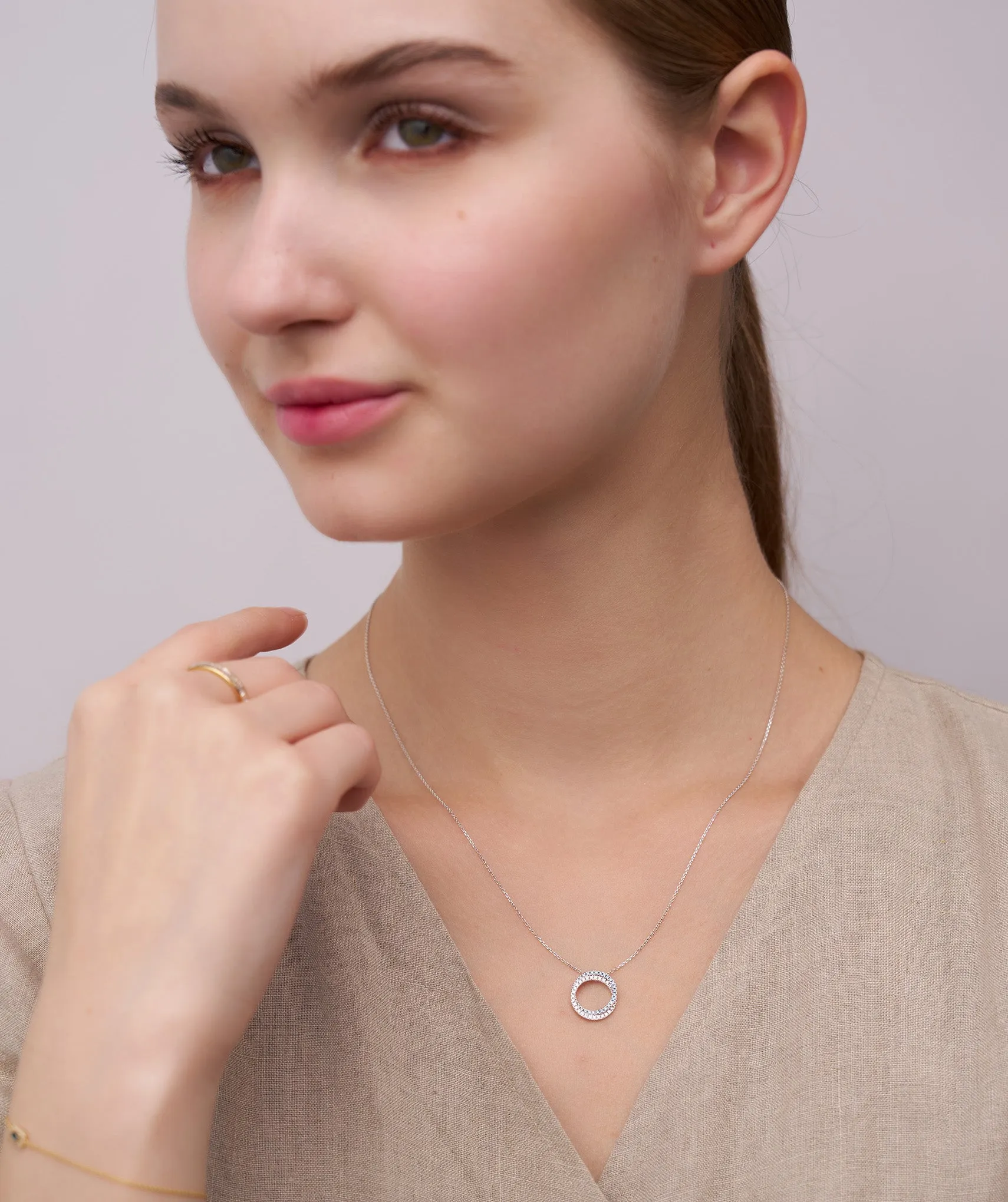 Gold & Blue Diamond Open Circle Necklace