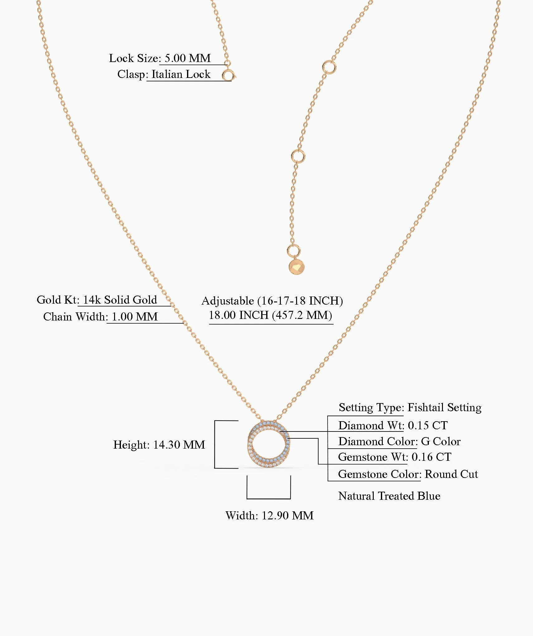 Gold & Blue Diamond Open Circle Necklace