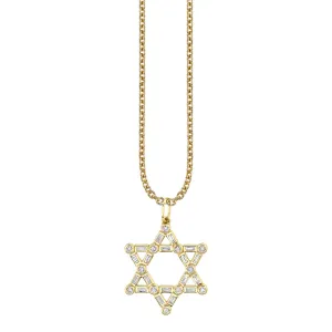 Gold & Diamond Baguette and Round Bezel Star of David Charm