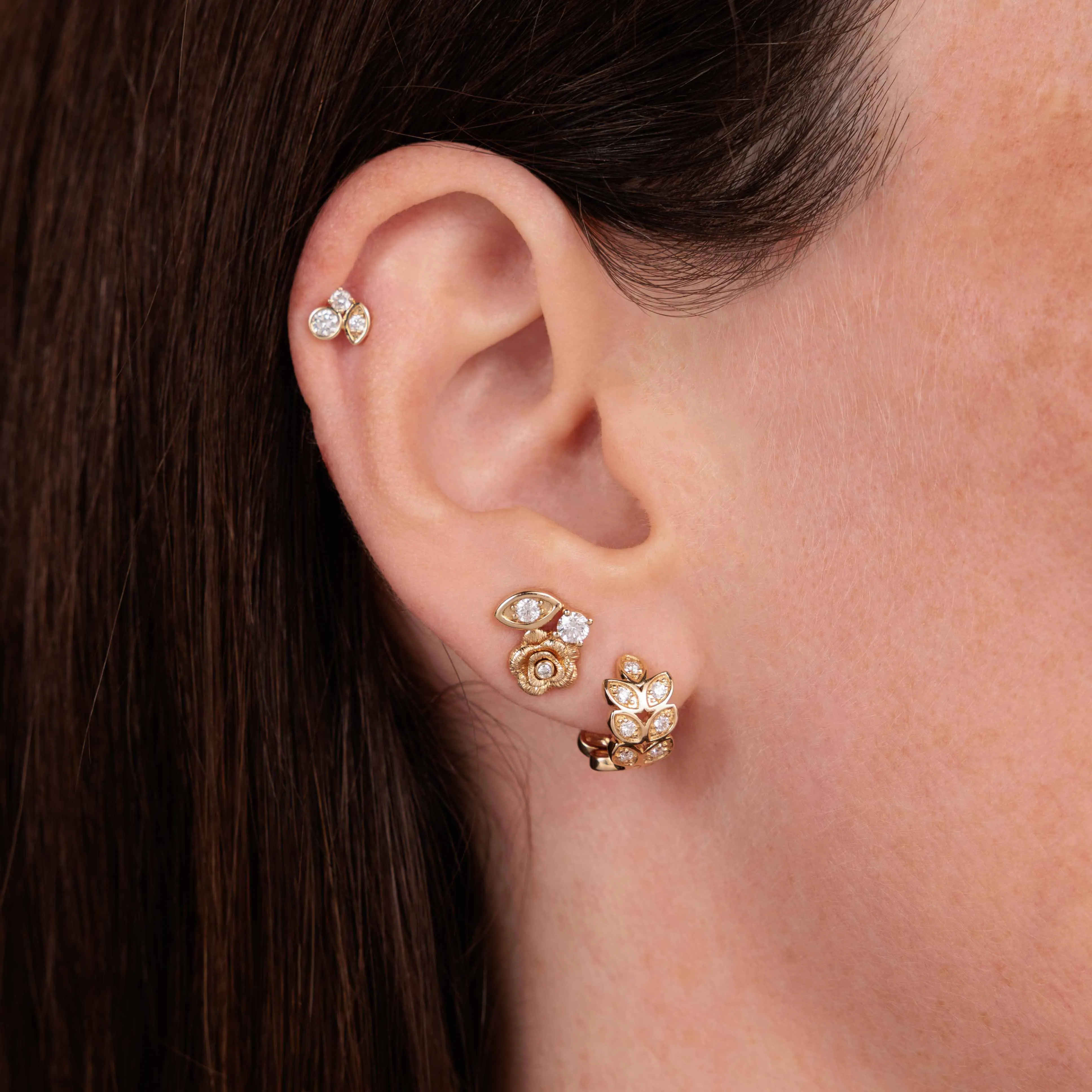 Gold & Diamond Marquise Eye Leaf Huggie