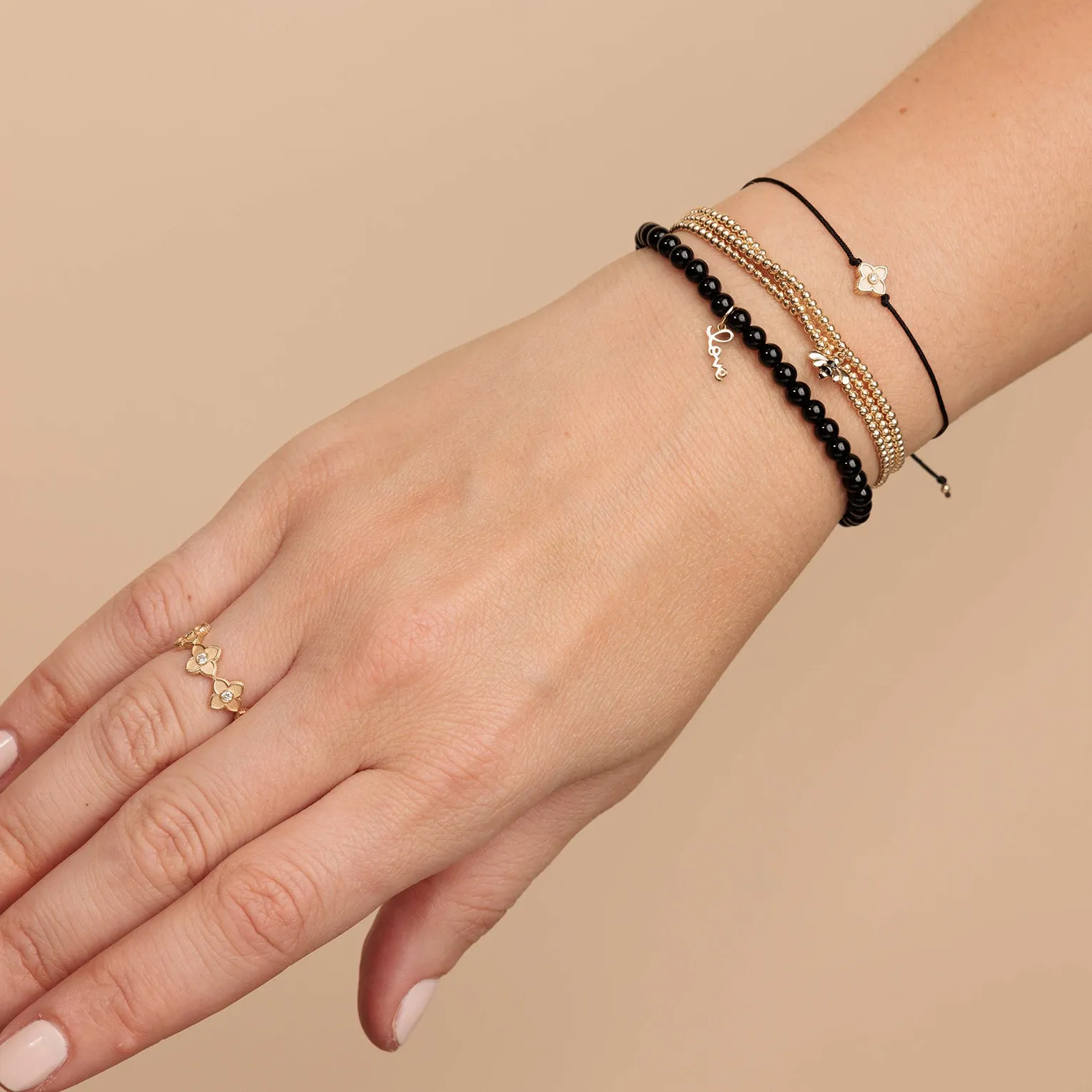 Gold & Diamond Moroccan Flower Cord Bracelet