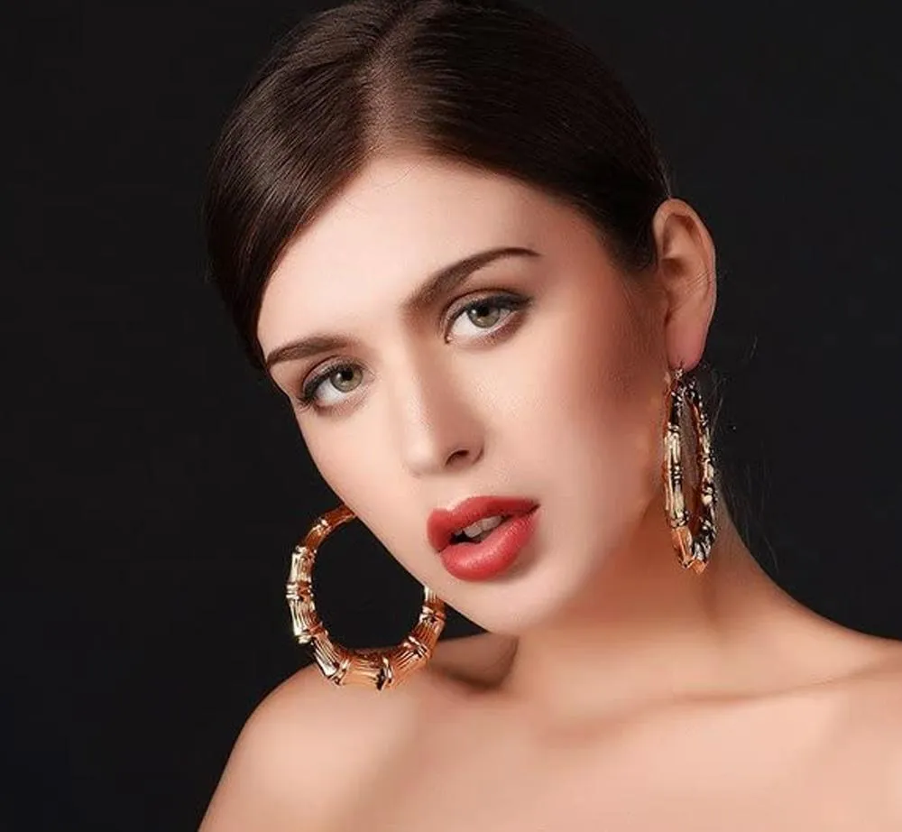 Gold Bamboo Hoop Earrings