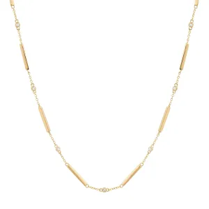Gold Bar & Diamond Bezel Necklace