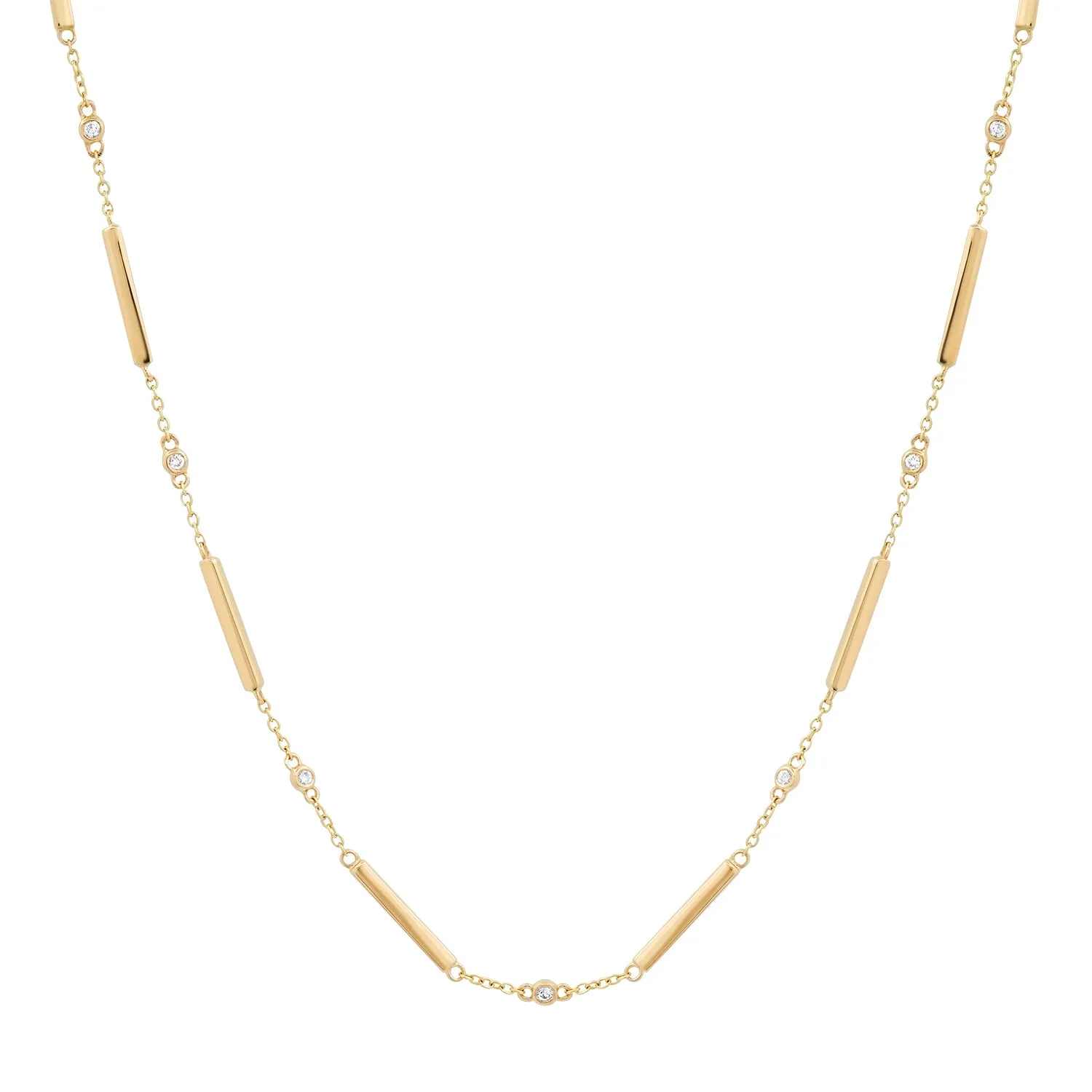 Gold Bar & Diamond Bezel Necklace