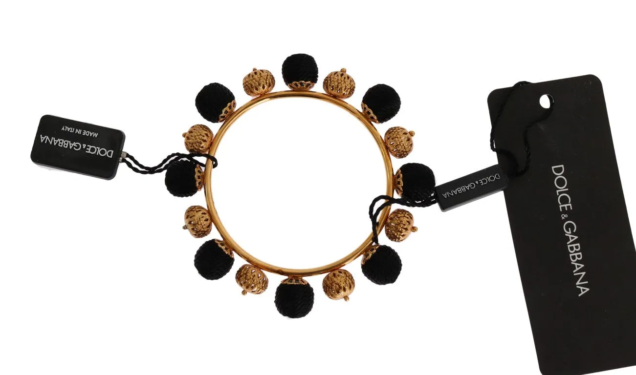 Gold Brass Black Floral Roses Bracelet