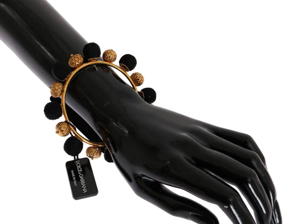 Gold Brass Black Floral Roses Bracelet