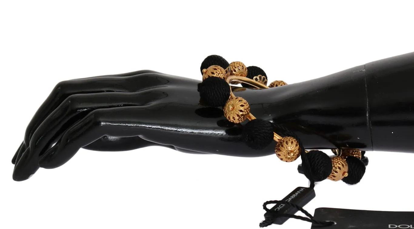 Gold Brass Black Floral Roses Bracelet