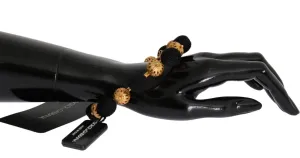 Gold Brass Black Floral Roses Bracelet