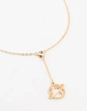Gold Diamante Planet Y-Necklace