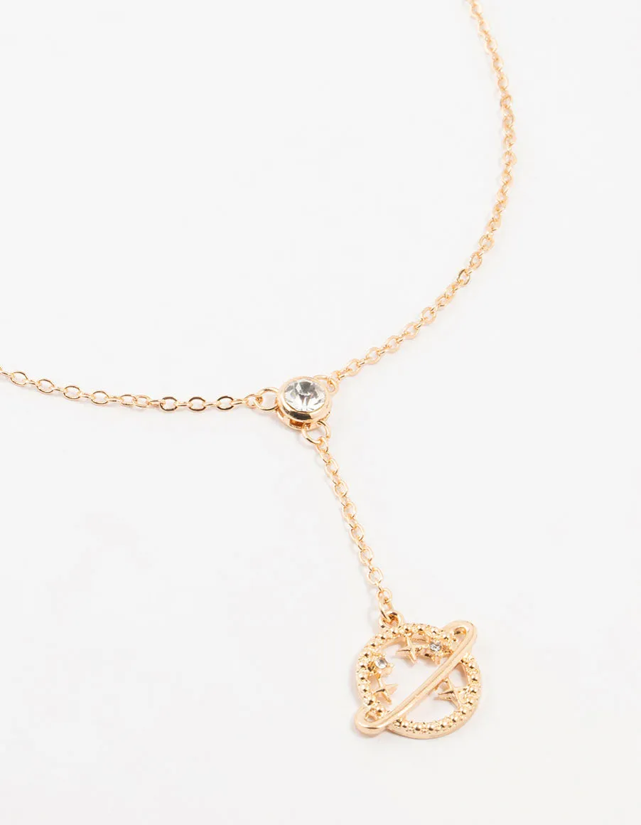 Gold Diamante Planet Y-Necklace