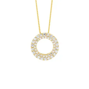 Gold Plated Sterling Silver Double Row Cubic Zirconia Circle Pendant P865G
