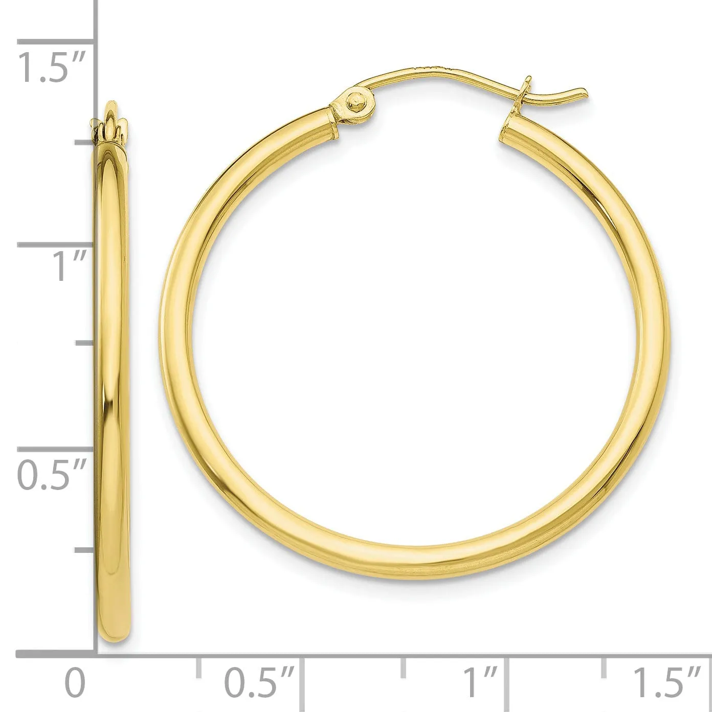 Gold Polished 2MM Round Classic Hoop Earrings