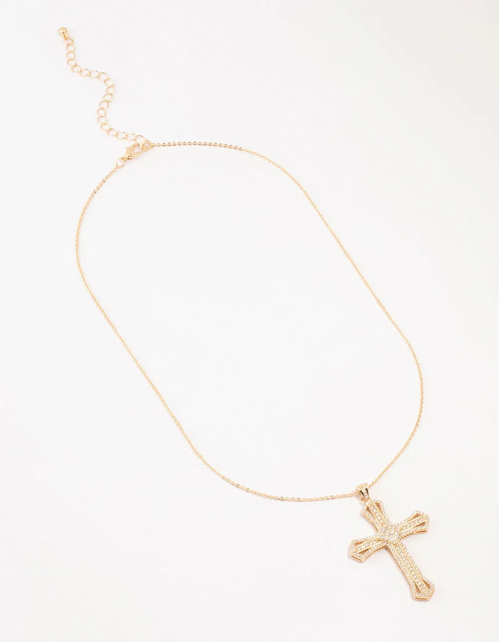 Gold Radiant Cubic Zirconia Cross Necklace