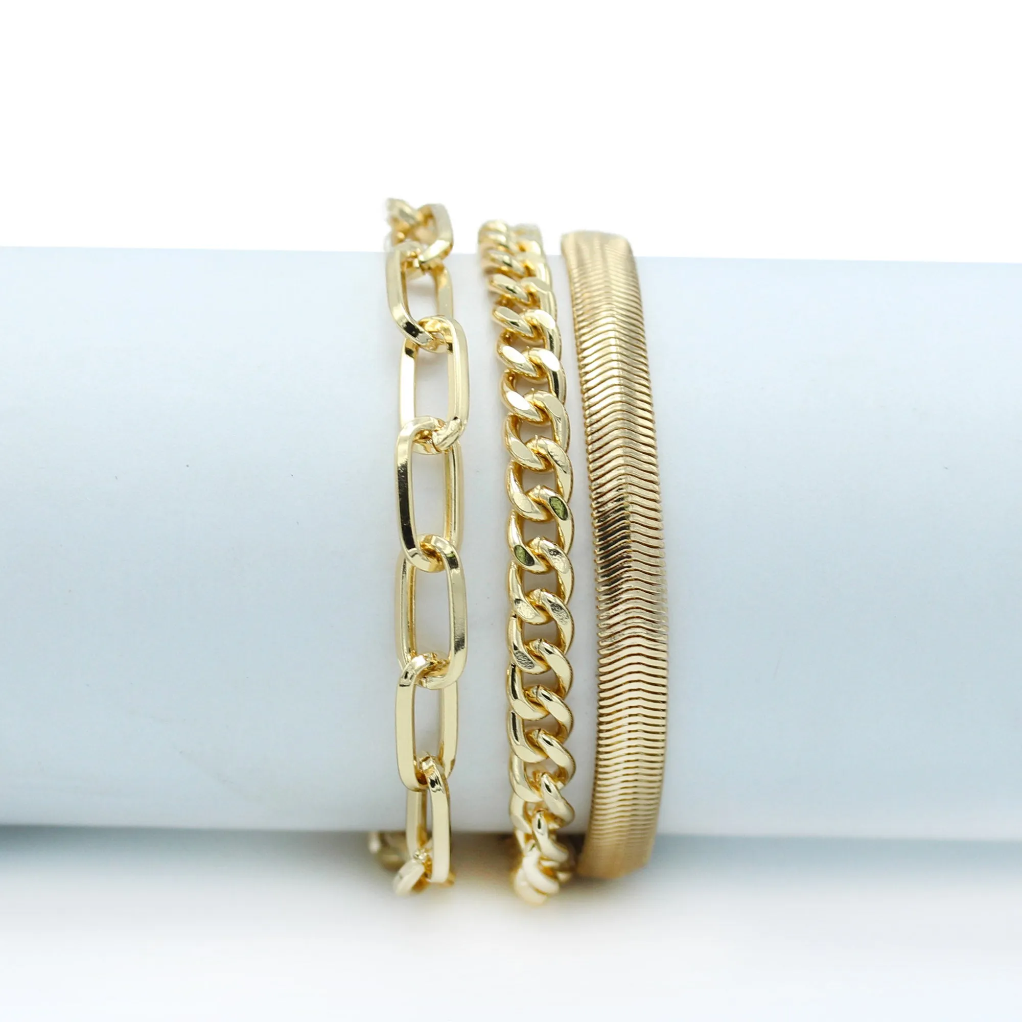 GOLD THREE ROW CHAIN BRACELET #HNB90463GD