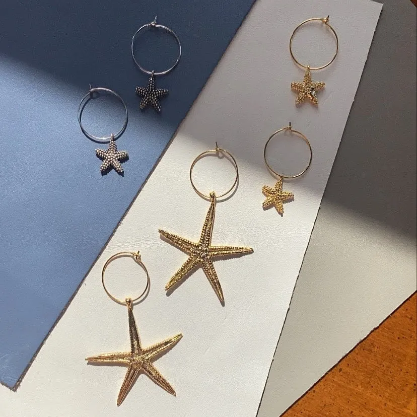 Golden Starfish Hoop Earrings - Handmade Summer Charms