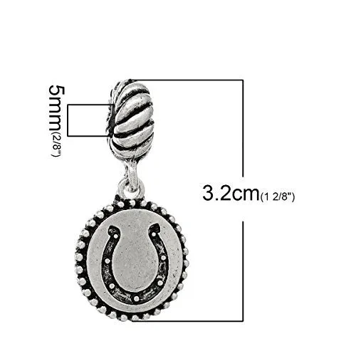 Good Luck Horseshoe Design on Dangle Charm Beads for Most European Snake Chain Bracelet