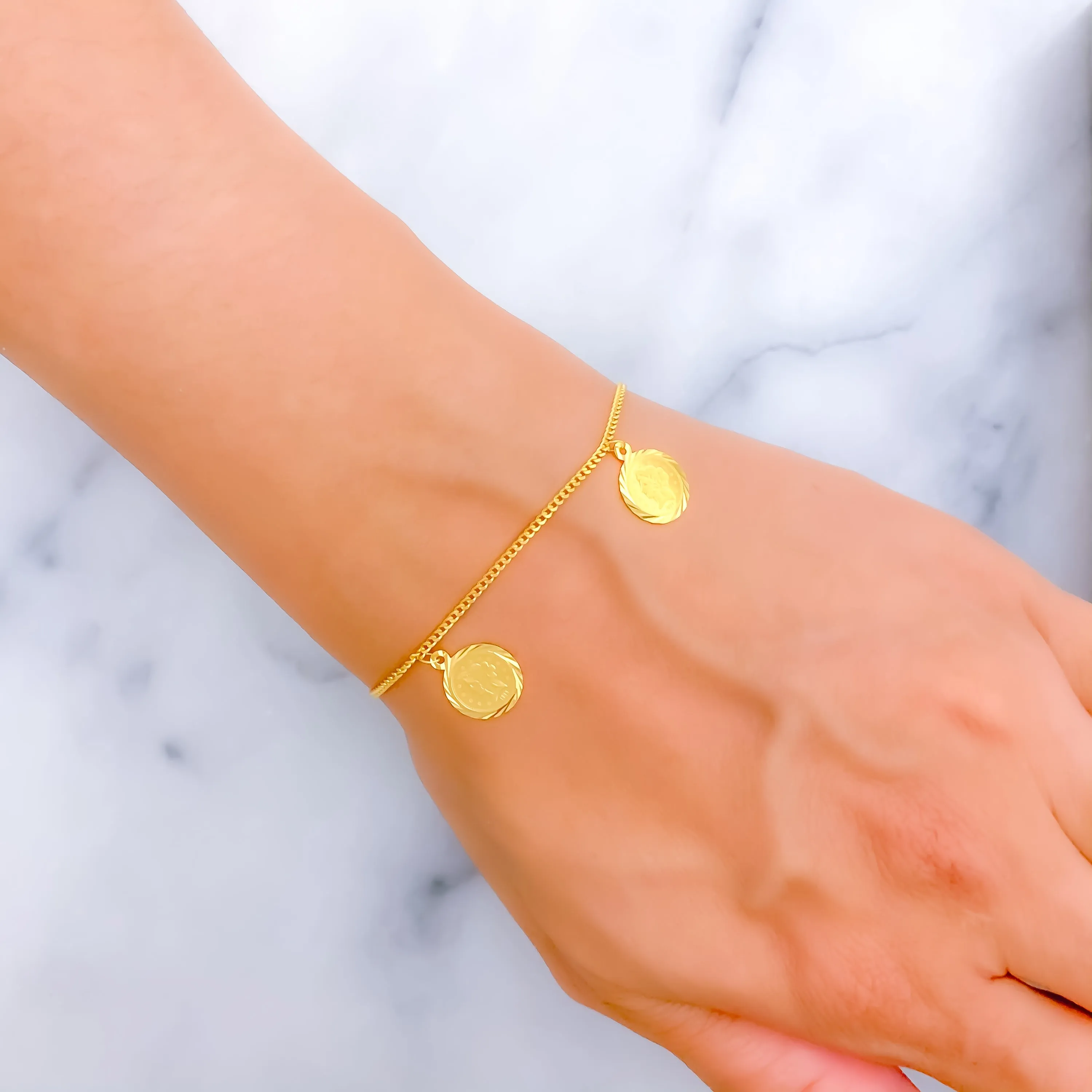 Graceful Sparkling 22k Gold Charm Bracelet