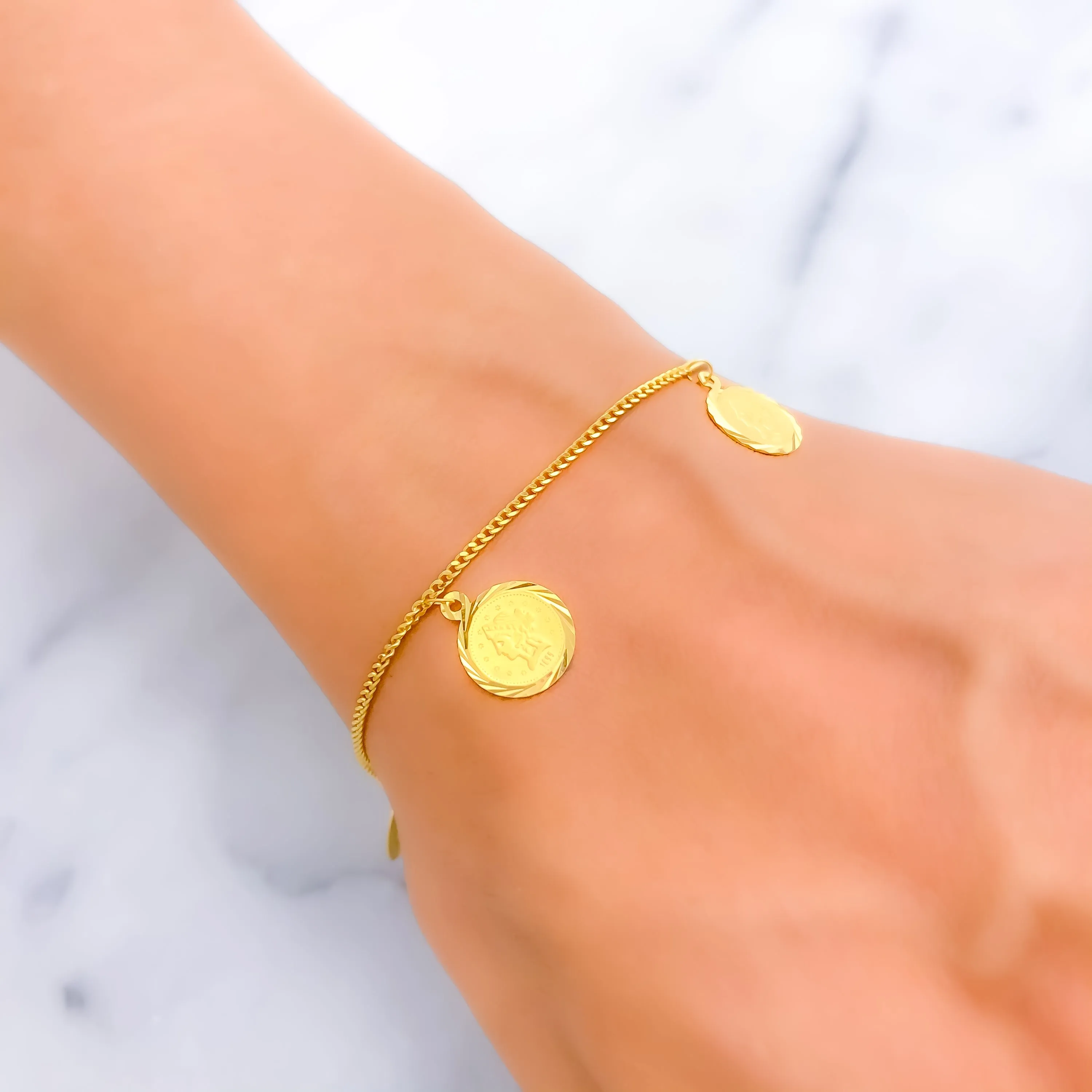 Graceful Sparkling 22k Gold Charm Bracelet