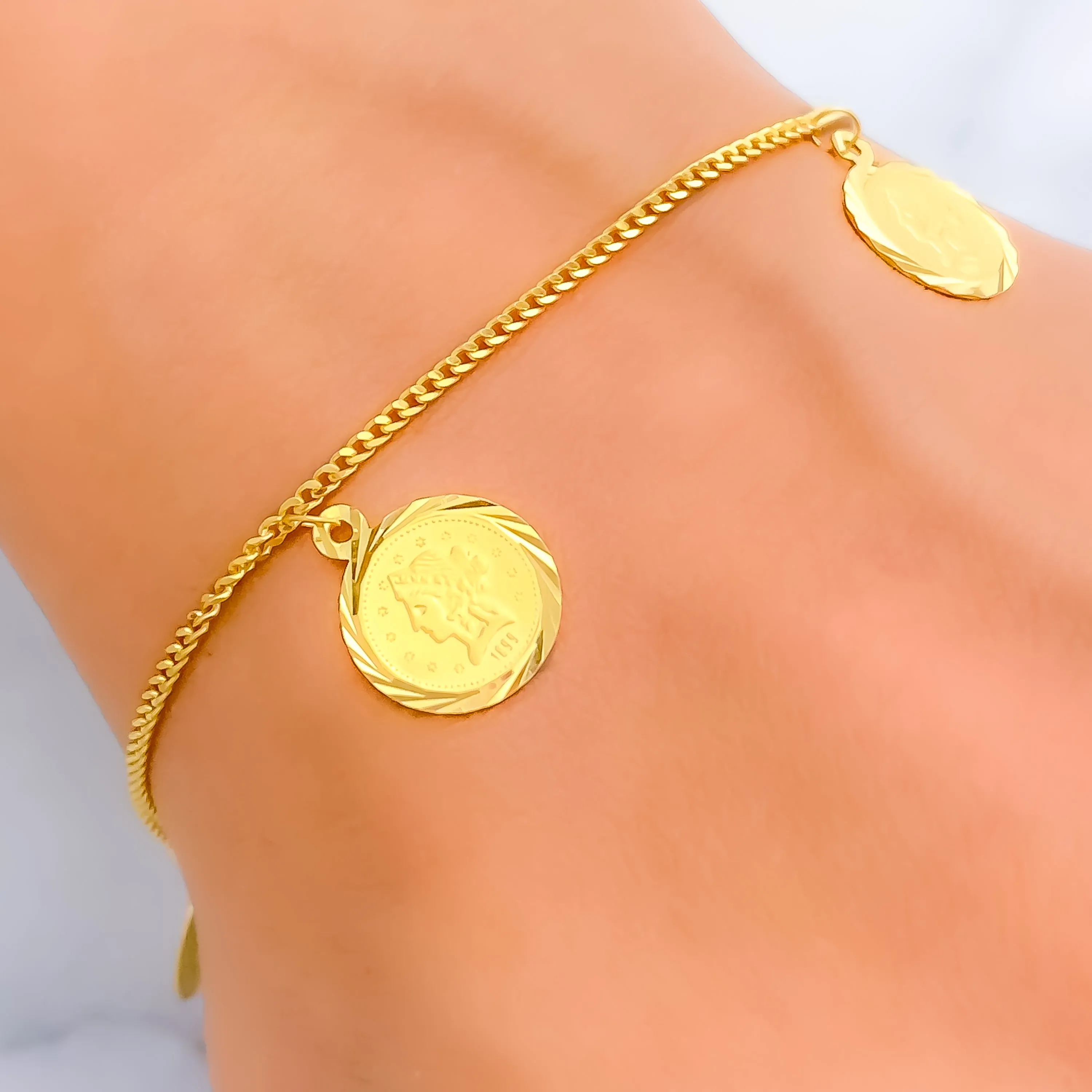 Graceful Sparkling 22k Gold Charm Bracelet
