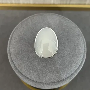 Gray White Chalcedony Oval Egg Ring
