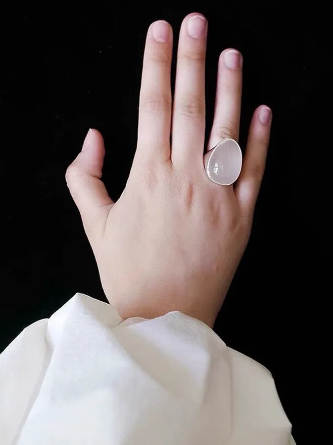 Gray White Chalcedony Oval Egg Ring