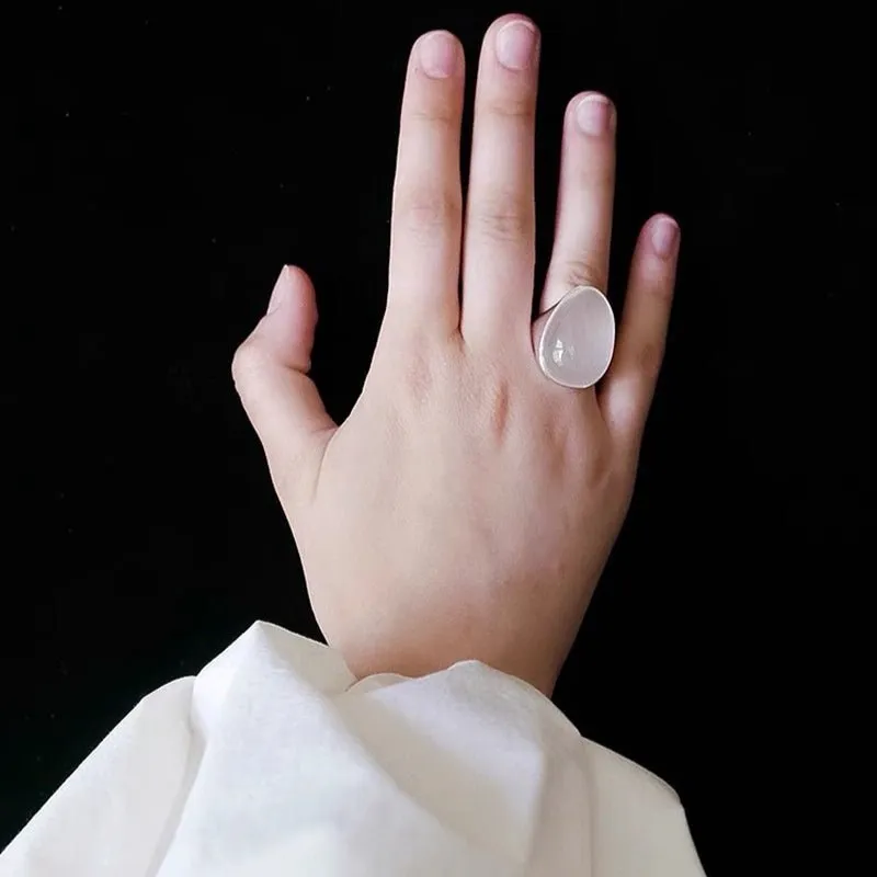 Gray White Chalcedony Oval Egg Ring