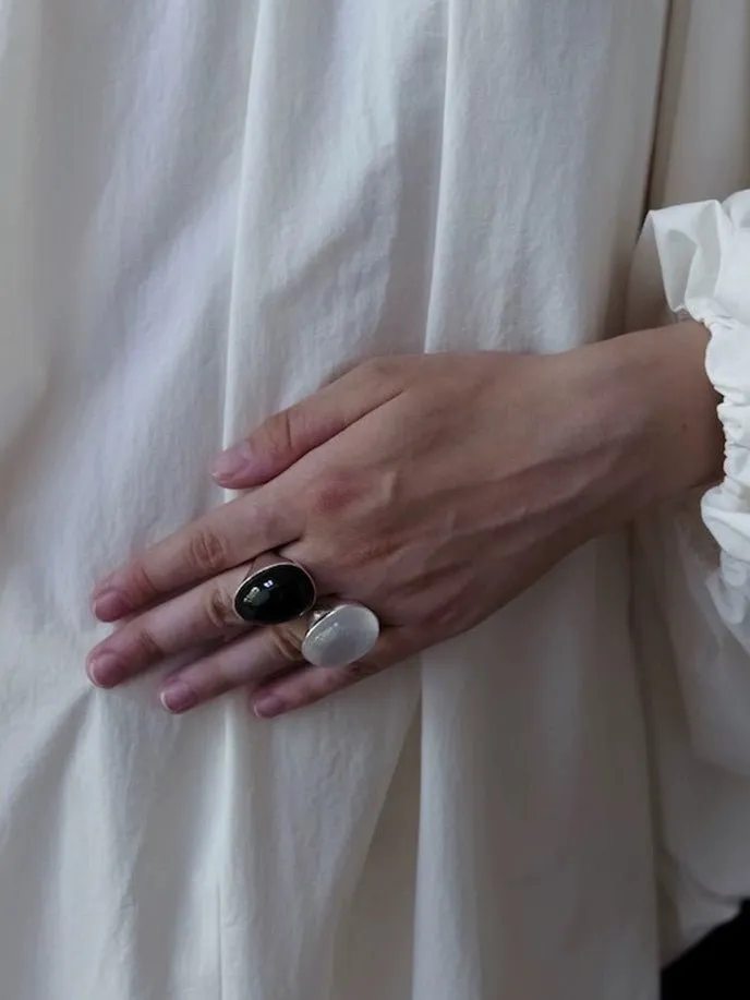 Gray White Chalcedony Oval Egg Ring
