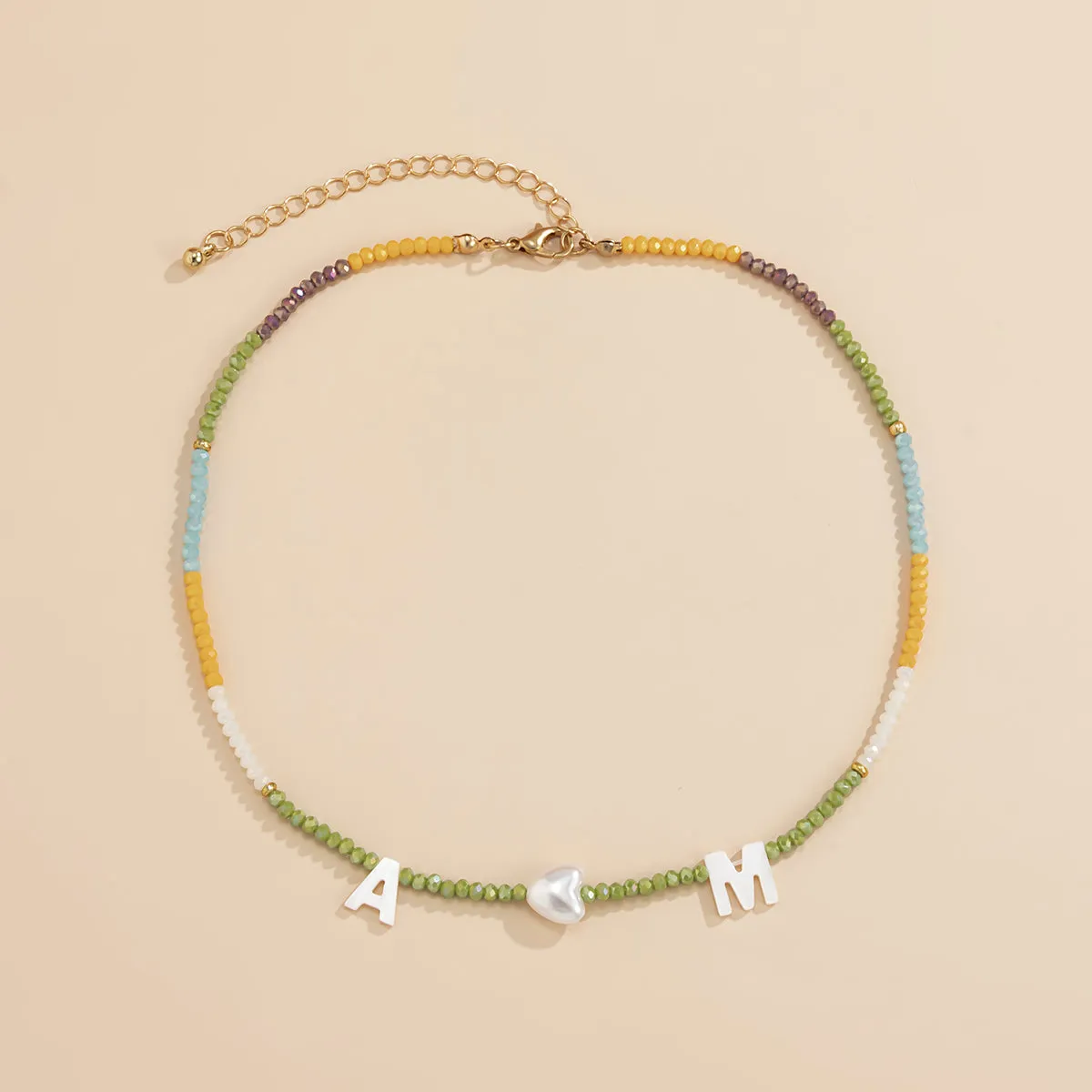 Green & Yellow Acrylic Pearl 18K Gold-Plated 'M Loves A' Necklace