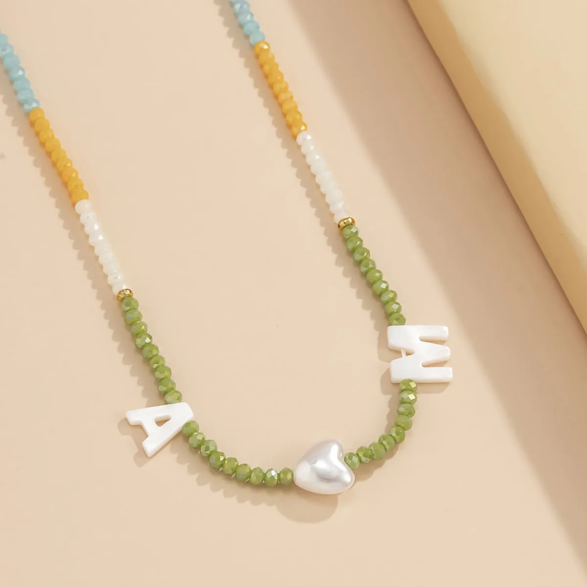 Green & Yellow Acrylic Pearl 18K Gold-Plated 'M Loves A' Necklace