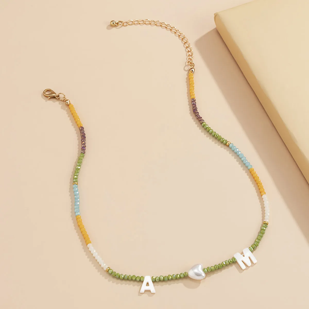 Green & Yellow Acrylic Pearl 18K Gold-Plated 'M Loves A' Necklace