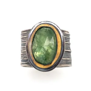 Green Kyanite Keum-Boo Ring on Wide Band